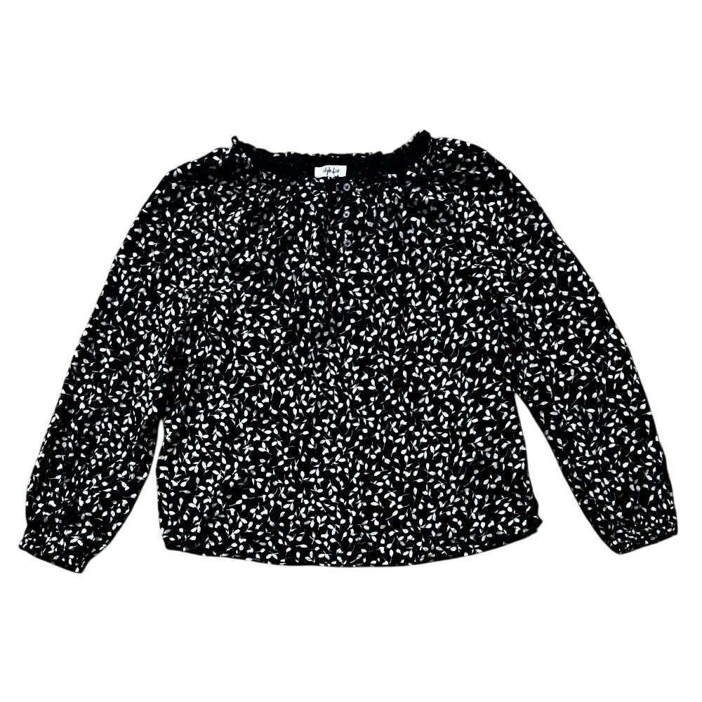 Style & Co Long-Sleeve Black Floral Print Peasant Top Large